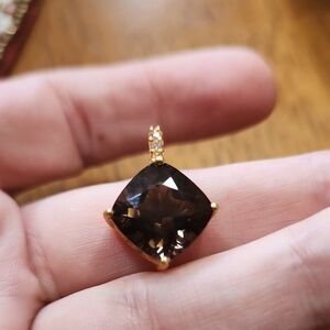 EUC Elegant Gold Plated Over Silver and Smokey Topaz Pendant